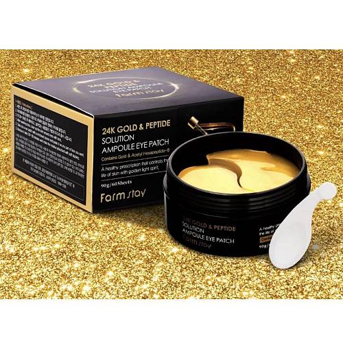 FarmStay 24K Gold And Peptide Solution Ampoule Eye Patch - Επιθέματα υδρογέλης ματιών με χρυσό 24 καρατίων και πεπτίδια - 60 pcs