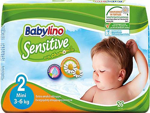Babylino Πάνες με Αυτοκόλλητο Sensitive With Chamomile No. 2 για 3-6kg 26τμχ