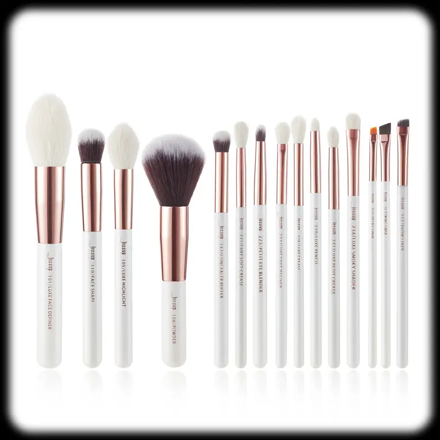 Jessup Set T222 Pearl White/Rose Gold Professional Makeup Brushes - 15Pcs