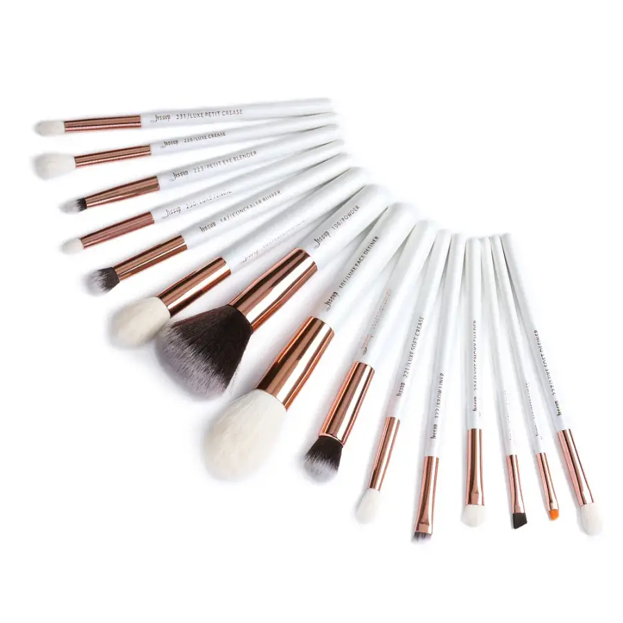 Jessup Set T222 Pearl White/Rose Gold Professional Makeup Brushes - 15Pcs