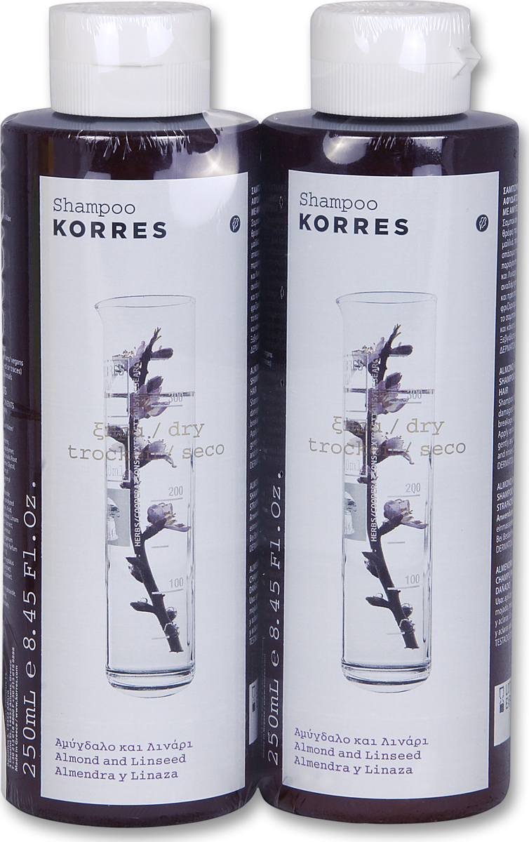 Korres Almond & Linseed Σαμπουάν για Αναδόμηση/Θρέψη για Ξηρά Μαλλιά 2x250ml